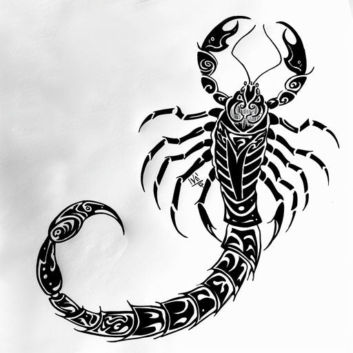 Tribal scorpion tattoo design on white paper