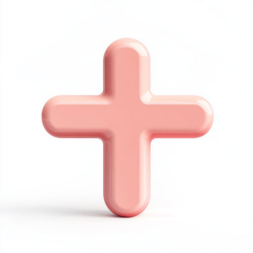 3D Plus Sign with flat white background, isolated clipart