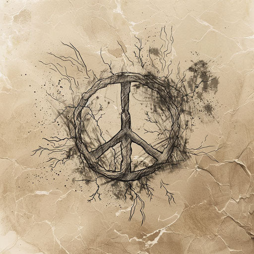 Rustic peace tattoo sketch with a hand-drawn peace sign in earthy tones and natural textures