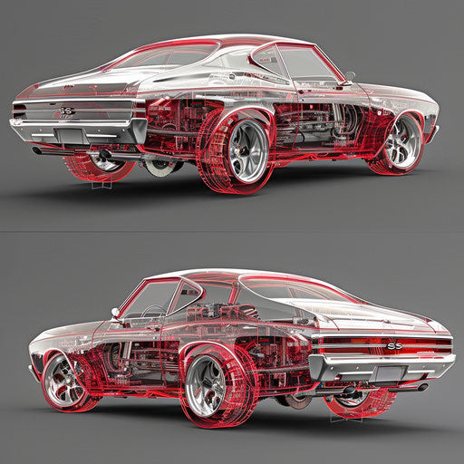 1969 Chevrolet Chevelle SS with transparent wheels and advanced suspension