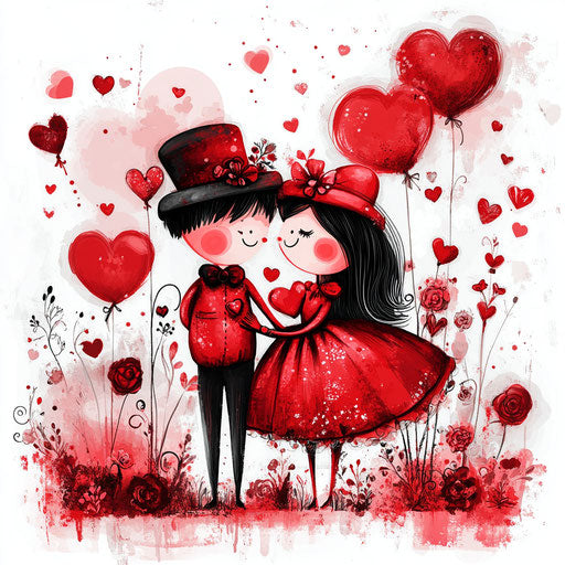 Valentine's Day-themed digital illustration in romantic style