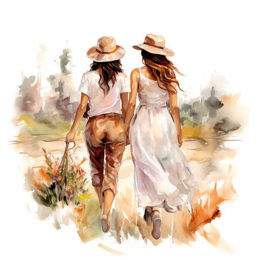 Best friends clipart in the style of Impressionistic Art, on a white background
