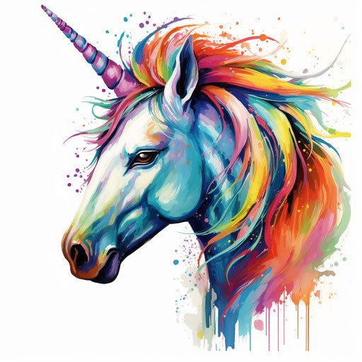 Unicorn head clipart in Oil painting style on white background