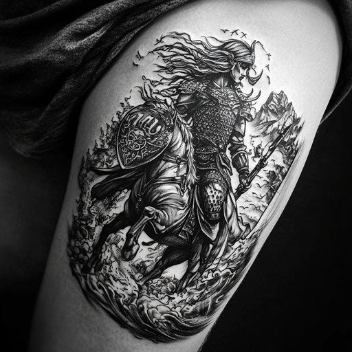 Viking tattoos with Valkyrie riding in J.P. Targete style