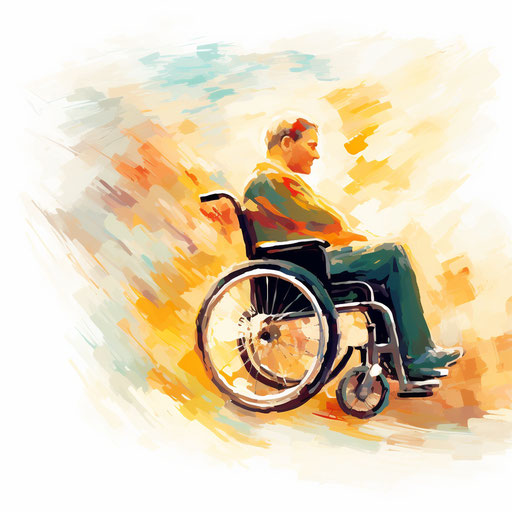 Wheelchair artwork in the vein of Impressionistic Art, on white backdrop