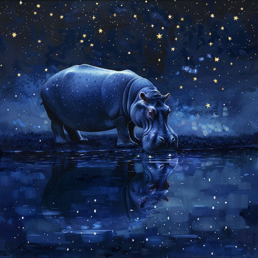 Hippo under stars reflecting in water
