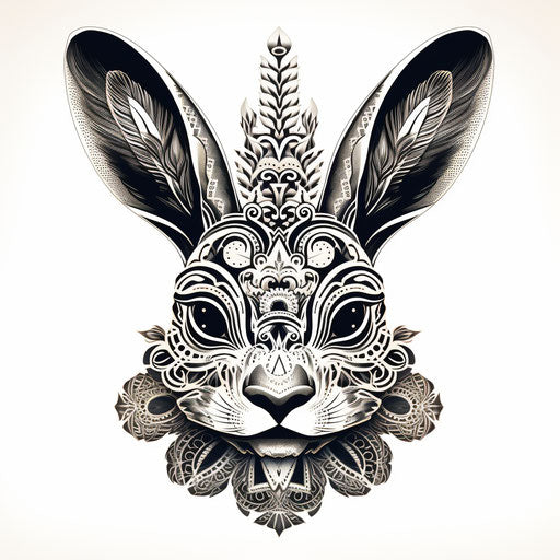 Wood engraving animal head rabbit, graphic and symmetrical style, clean and sharp ink, Soviet