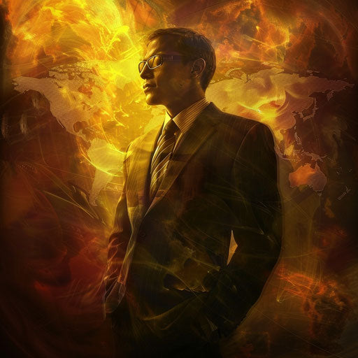 Businessman with global map backdrop