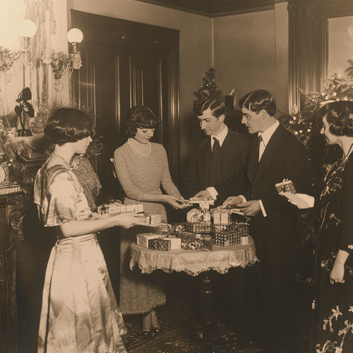1920s Christmas celebration in sepia