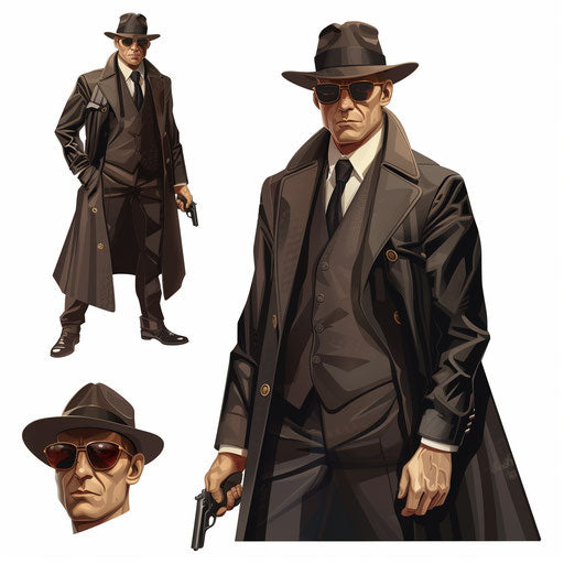 Spy art in realistic style on white background with intricate details