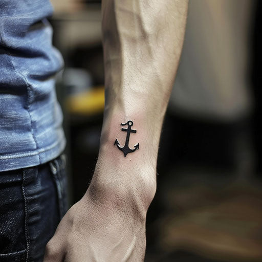 Men's wrist tattoos minimalist anchor, Ami James style