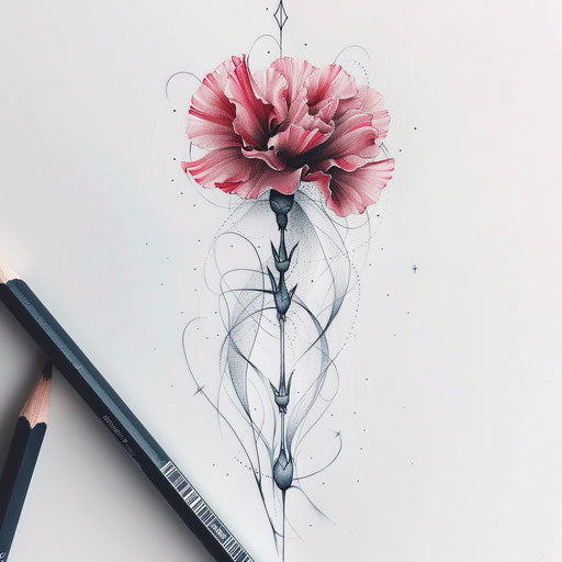Surreal carnation tattoo design merging with cosmic elements