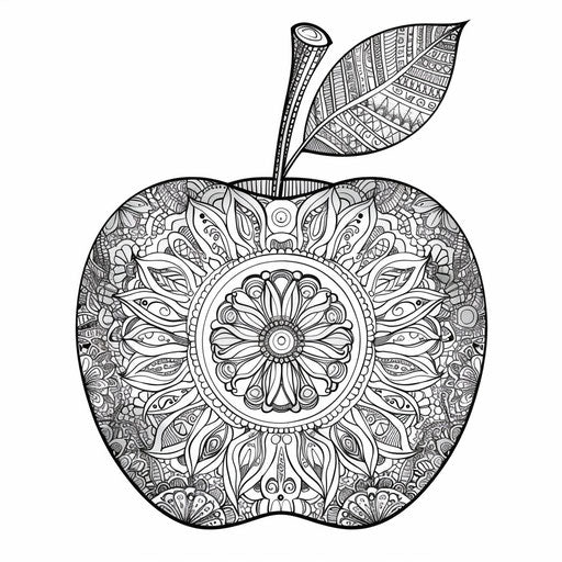 Apple with mandala patterns. Coloring page