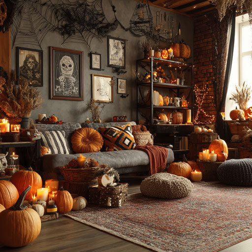 Festive and Spooky Halloween Display with Pumpkins
