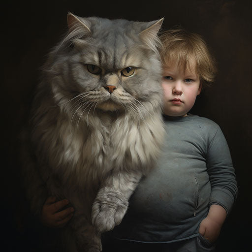 Child with big fluffy cat
