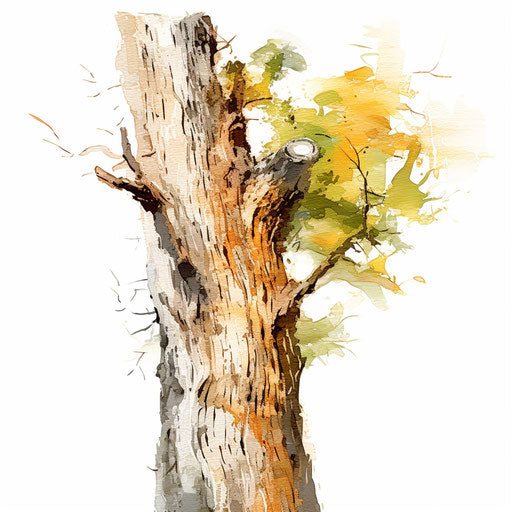 Tree trunk clipart in the style of Impressionistic Art, on white background