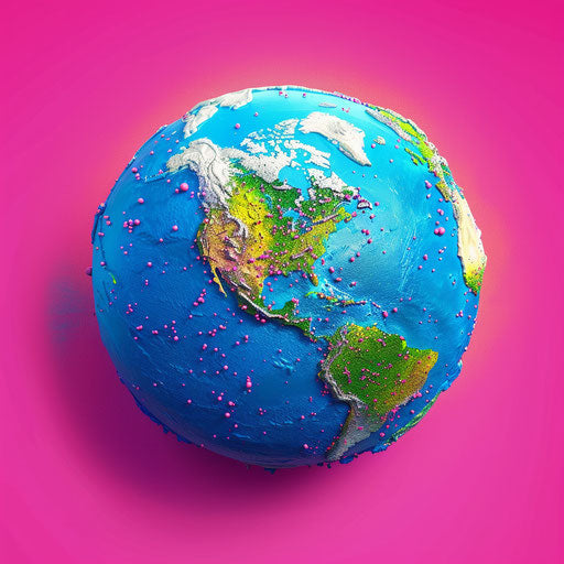 World clipart on bright magenta background with intense color