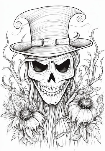 Free scarecrow in hat coloring pages