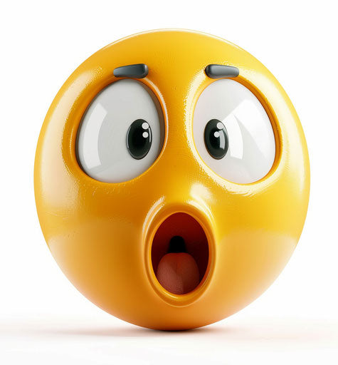 Shocked face emoji clipart, white background, high resolution