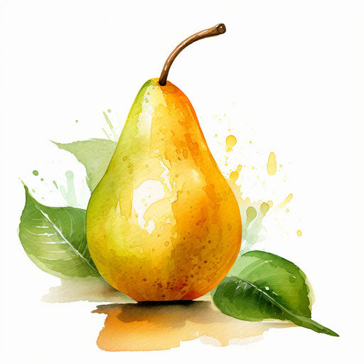 Illustration of a pear in the style of Impressionistic Art, on white background
