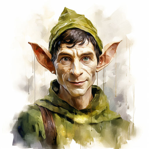 Elf clipart in the style of Oil painting, on a white background