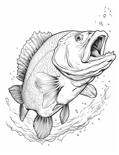 A fish hooked, letterboxing style, heavy outlines, scientific