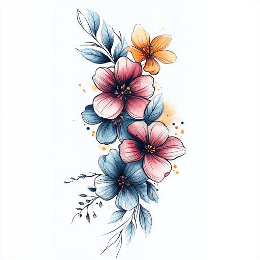 Female arm tattoo sketch with floral design