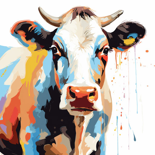Cow face clipart in the style of Impressionistic Art, on a white background
