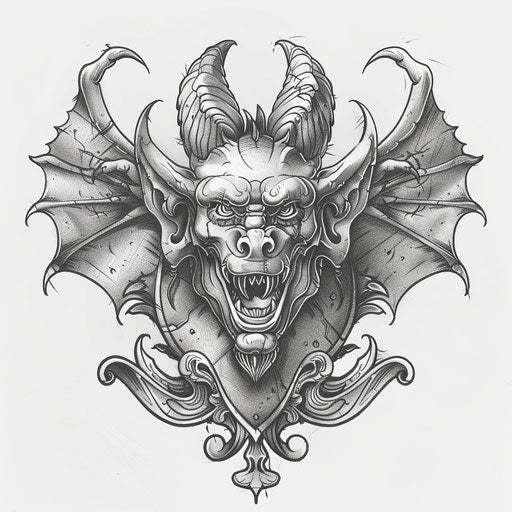 Classic clipart style flat tattoo sketch of a gargoyle tattoo