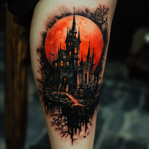 Haunted castle under full moon