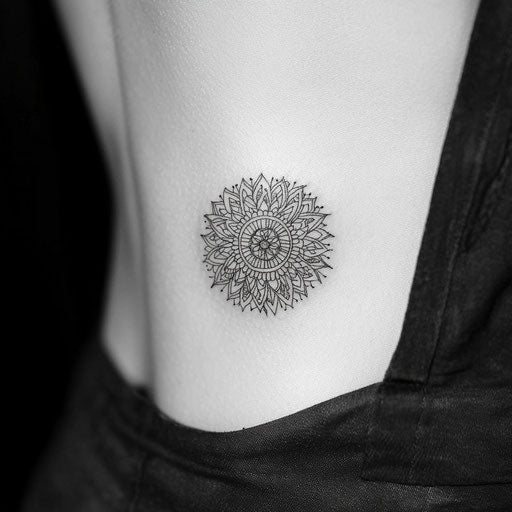 Small sunflower tattoo with intricate mandala patterns