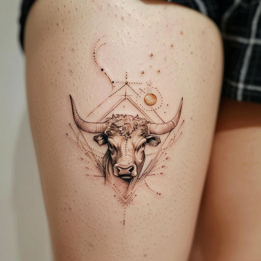 Stylish flat tattoo sketch of a bull for Taurus