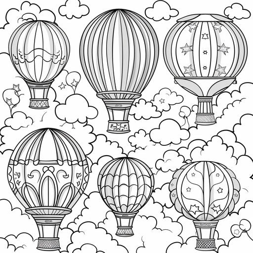 Balloons Among Clouds - Coloring Page