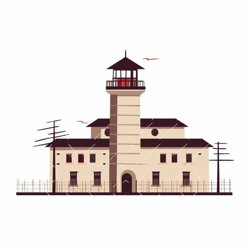 Minimalist prison illustration on white background