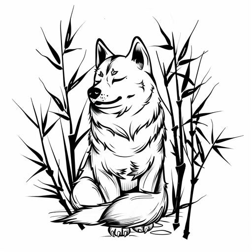 Flat tattoo sketch for peaceful Shiba Inu dog outline