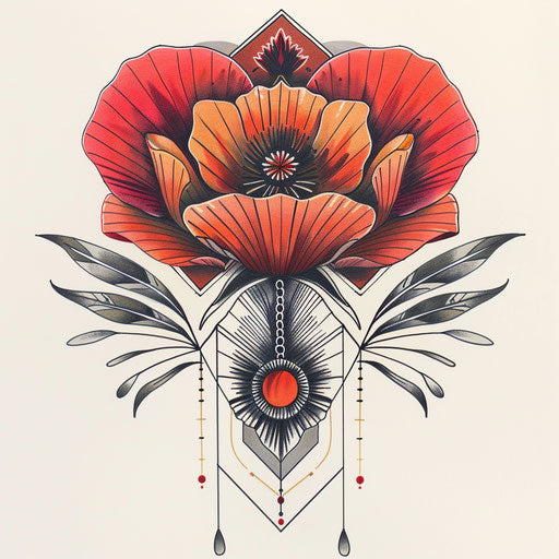 Art deco inspired poppy tattoo design