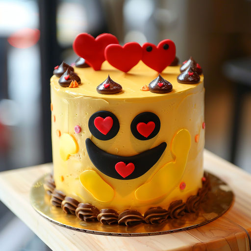 Emoji birthday cake with heart eyes and smile