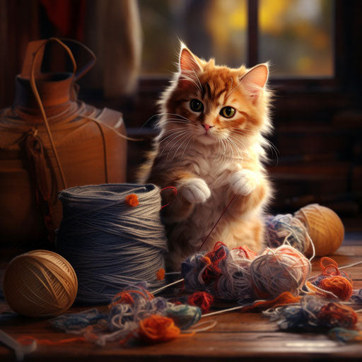 Calico cat playing with yarn