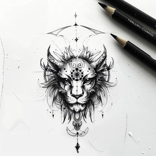 Detailed sketch of a hakuna matata symbol with fine lines and subtle shading