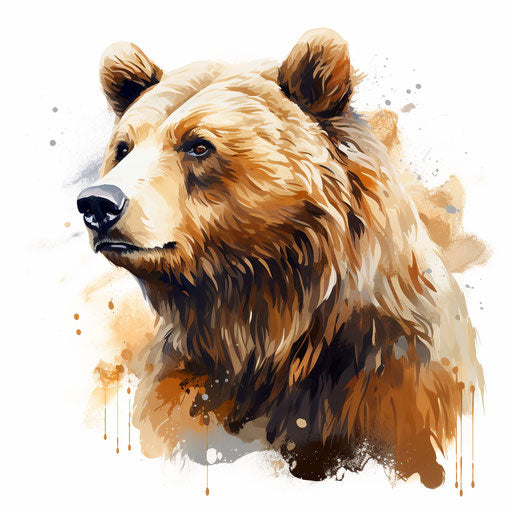 Brown bear clipart in the style of Oil painting, on a white background