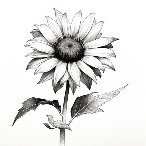 Sunflower coloring page, minimalistic black and white style
