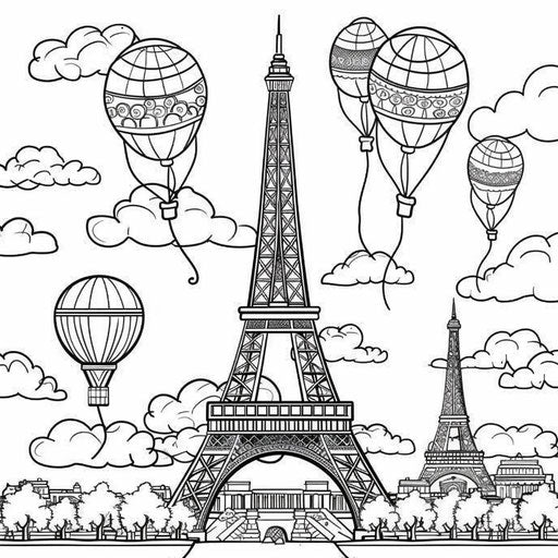 Cute Eiffel Tower with balloons and playful elements for children
