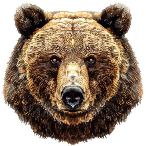 Bear face clipart in photo realistic style with flat background