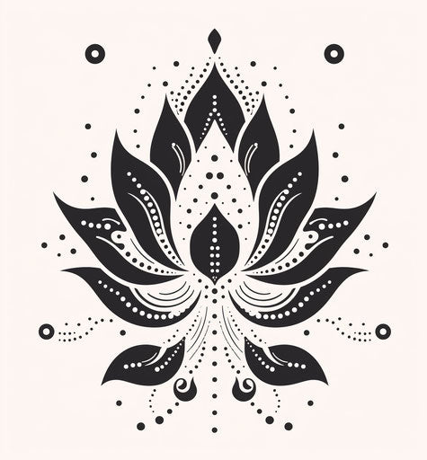 Ornate lotus flower in black henna, tattoo style