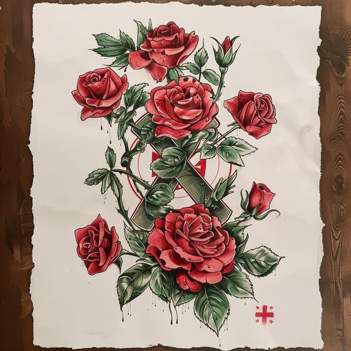 Army medic symbol intertwined with roses