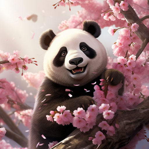 Panda with pink flowers, animated gifs style
