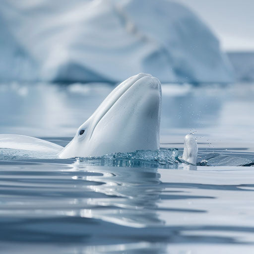 Beluga whale gently touching the ice surface