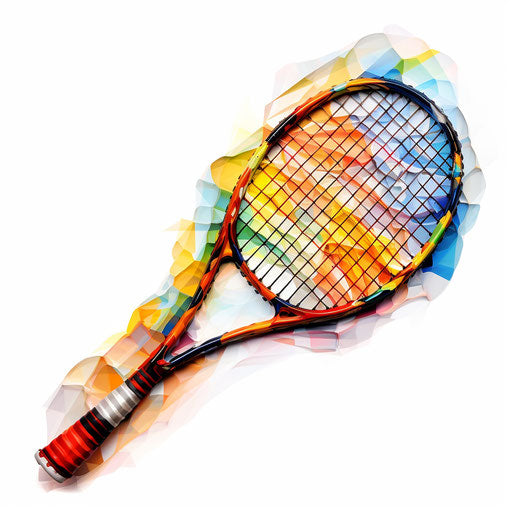 Tennis racket clipart in the style of an Oil painting, on a white background
