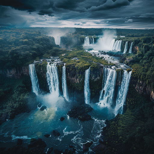 Iguazu Falls with turquoise pools and rugged landscape