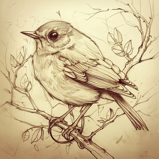 Flat tattoo sketch of a robin with elegant lines